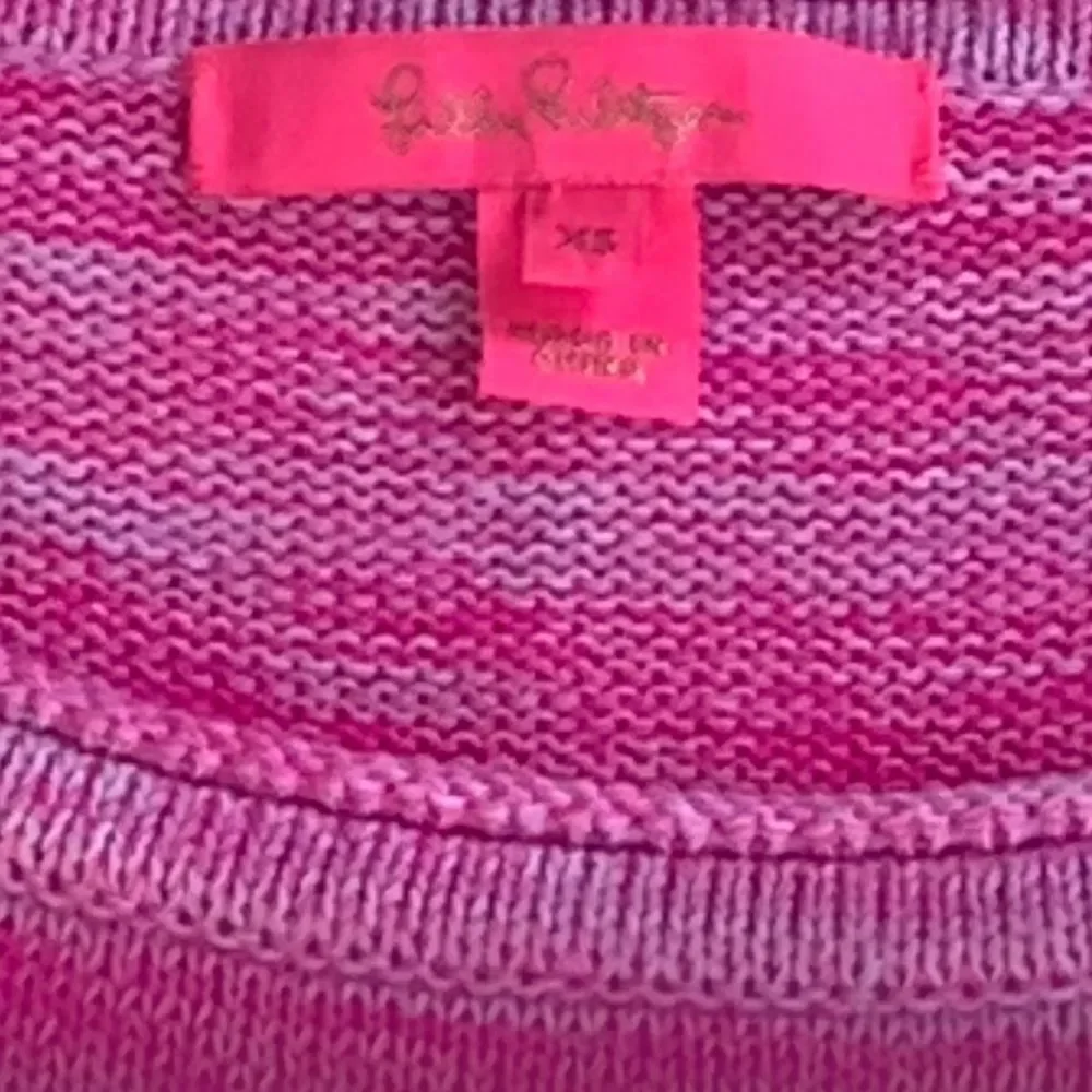 LILLY PULITZER Jody Relaxed Shoulder Sweater Sz XS Plumeria Pink Stripe Tassel